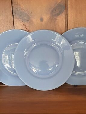 Vintage periwinkle blue milk glass salad plates  . Set of 3